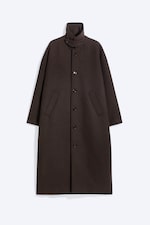 Dark Brown - Herringbone - Oversized Wool-Blend Car Coat - 0