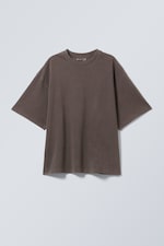 Verwaschenes Dunkelbraun - Oversized T-Shirt aus schwerem Stoff - 0