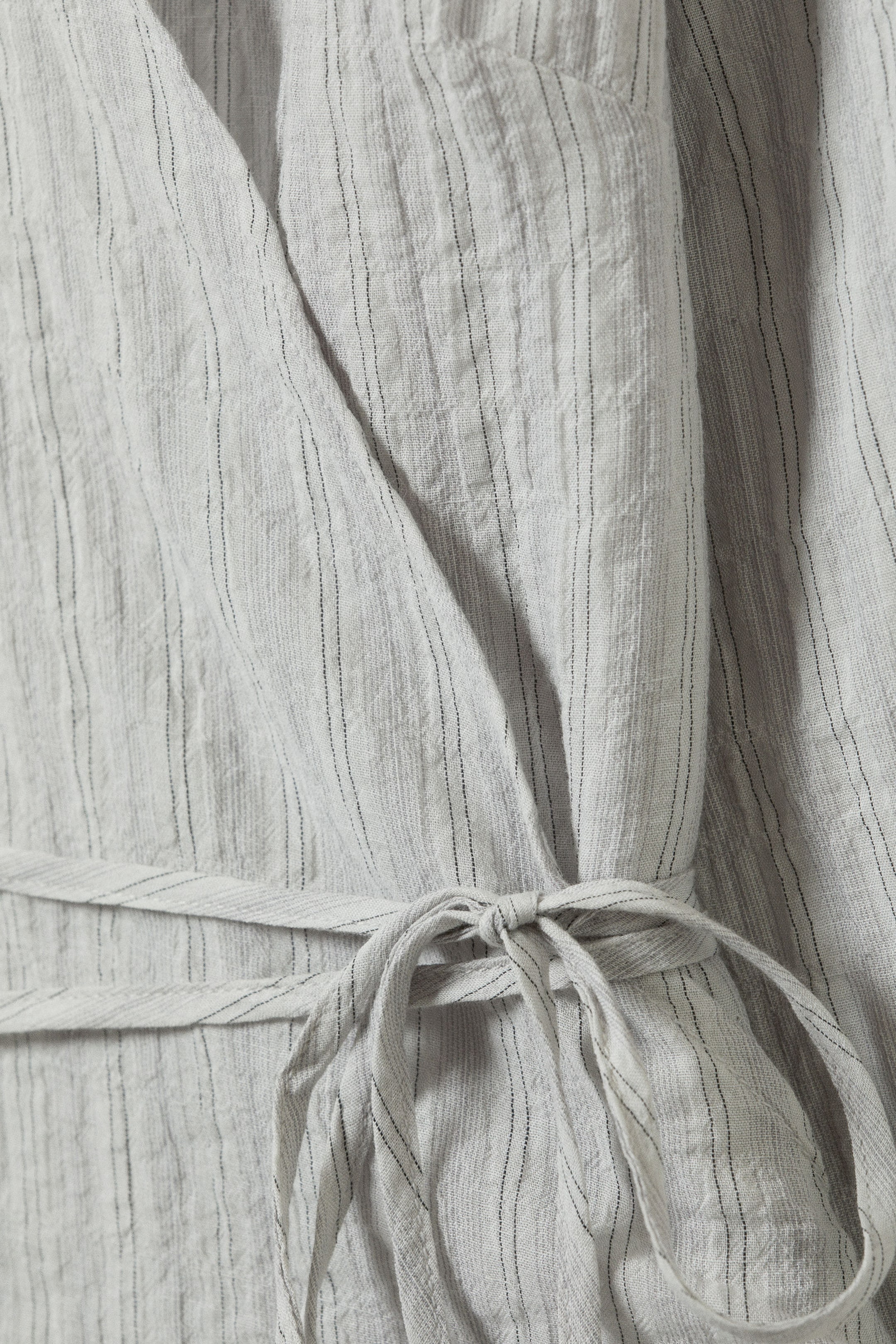 Light Grey - Textured Long-Sleeved Wrap Shirt - 5