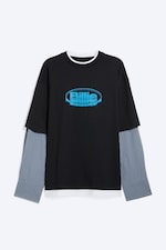 Zwart - BILLIE GELAAGDE OVERSIZED TOP MET LANGE MOUWEN - 0