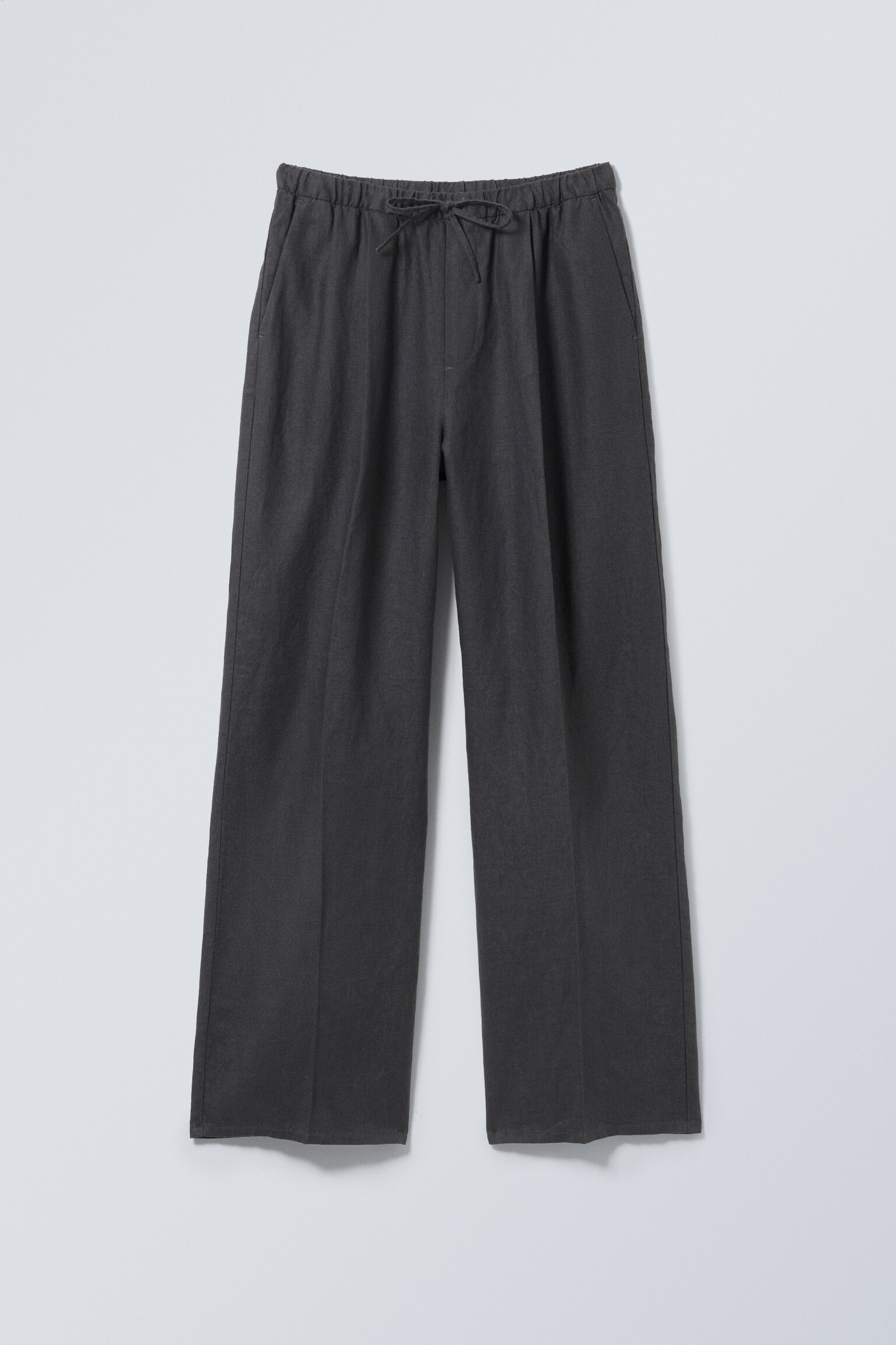 Pantalón de lino holgado de pernera recta - Gris oscuro/Blanco/Negro