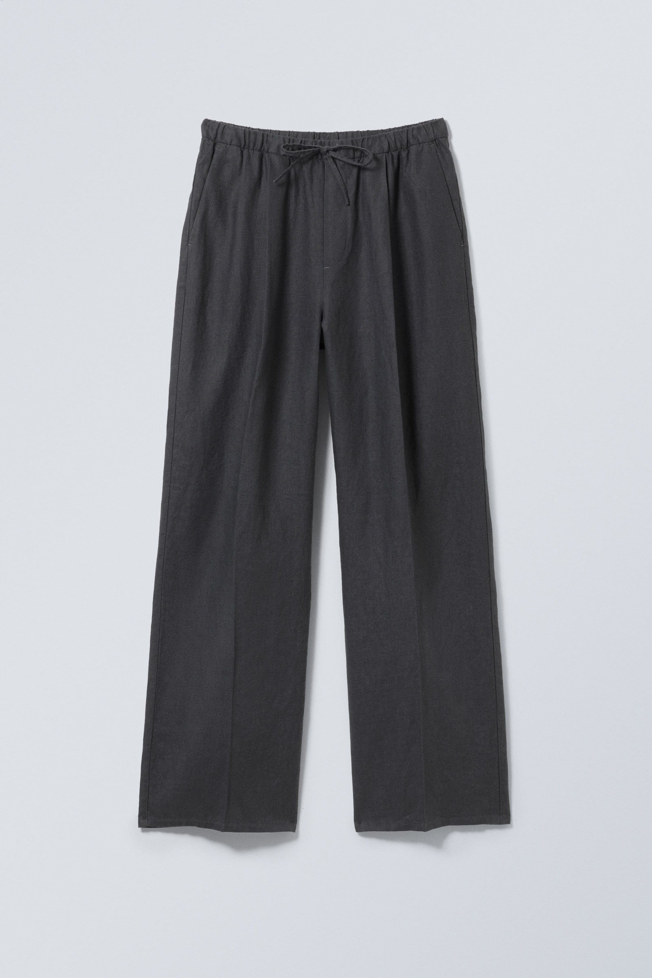 Dark Grey - Loose Fit Straight Leg Linen Trousers - 4