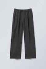 Dark Grey - Loose Fit Straight Leg Linen Trousers - 4