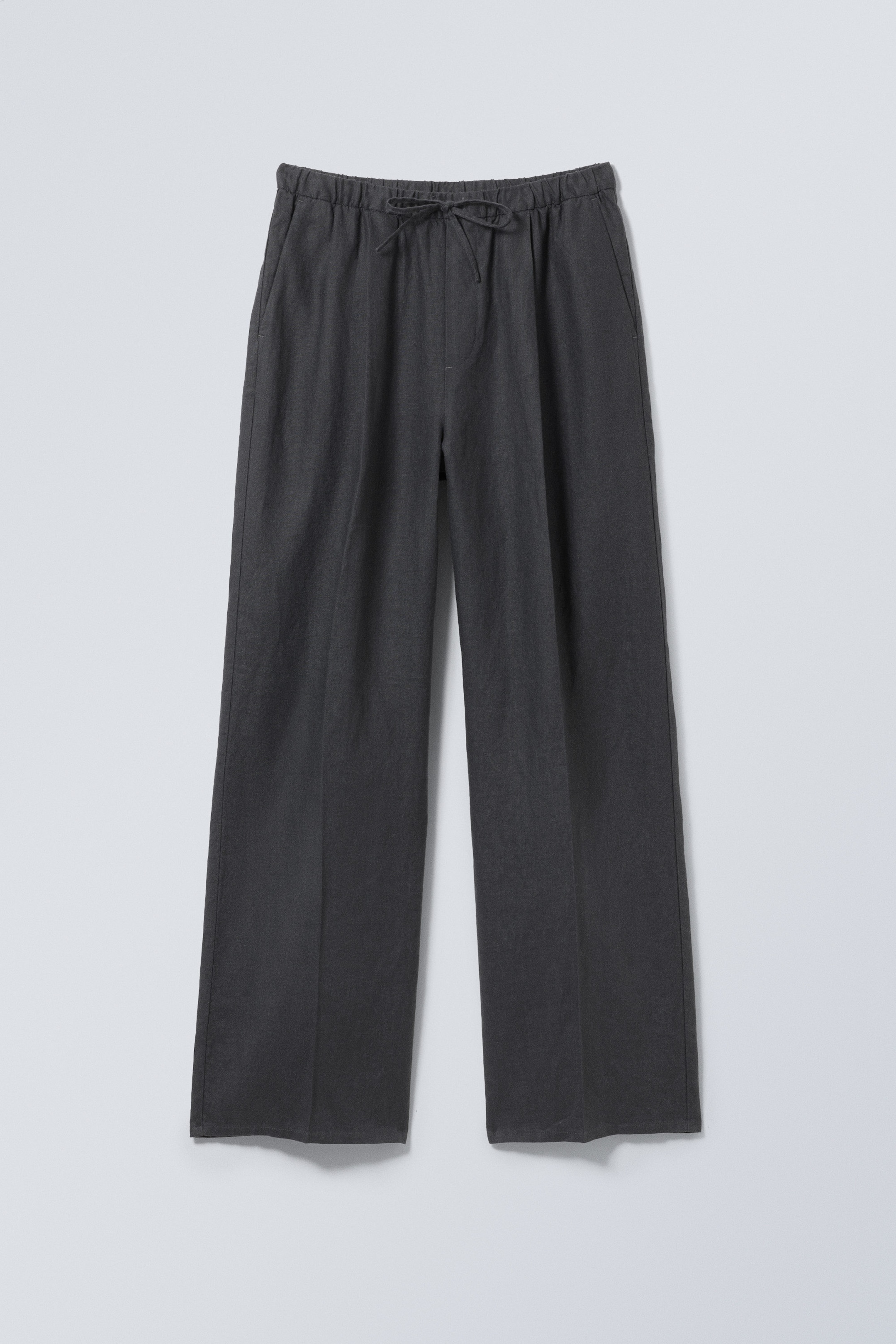 Dark Grey - Adler Loose Fit Straight Linen Blend Trousers - 0