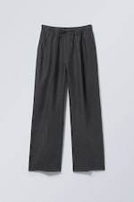 Dark Grey - Adler Loose Fit Straight Linen Blend Trousers - 0