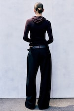Schwarz - Low-Rise Anzughose aus Wollmix mit weitem Bein - 3