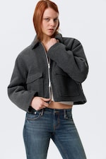 Dark Grey Melange - Cropped Boxy Zip Jacket - 1
