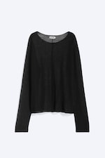 Schwarz - Lockerer, transparenter Strickpullover - 4