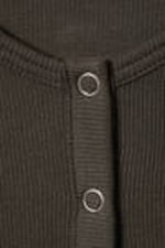 Dark Brown - Sheer Rib Long Sleeve Henley Top - 1