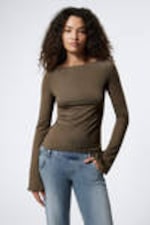 Dunkles Graubraun - Langarmshirt mit U-Boot-Ausschnitt Annie - 0
