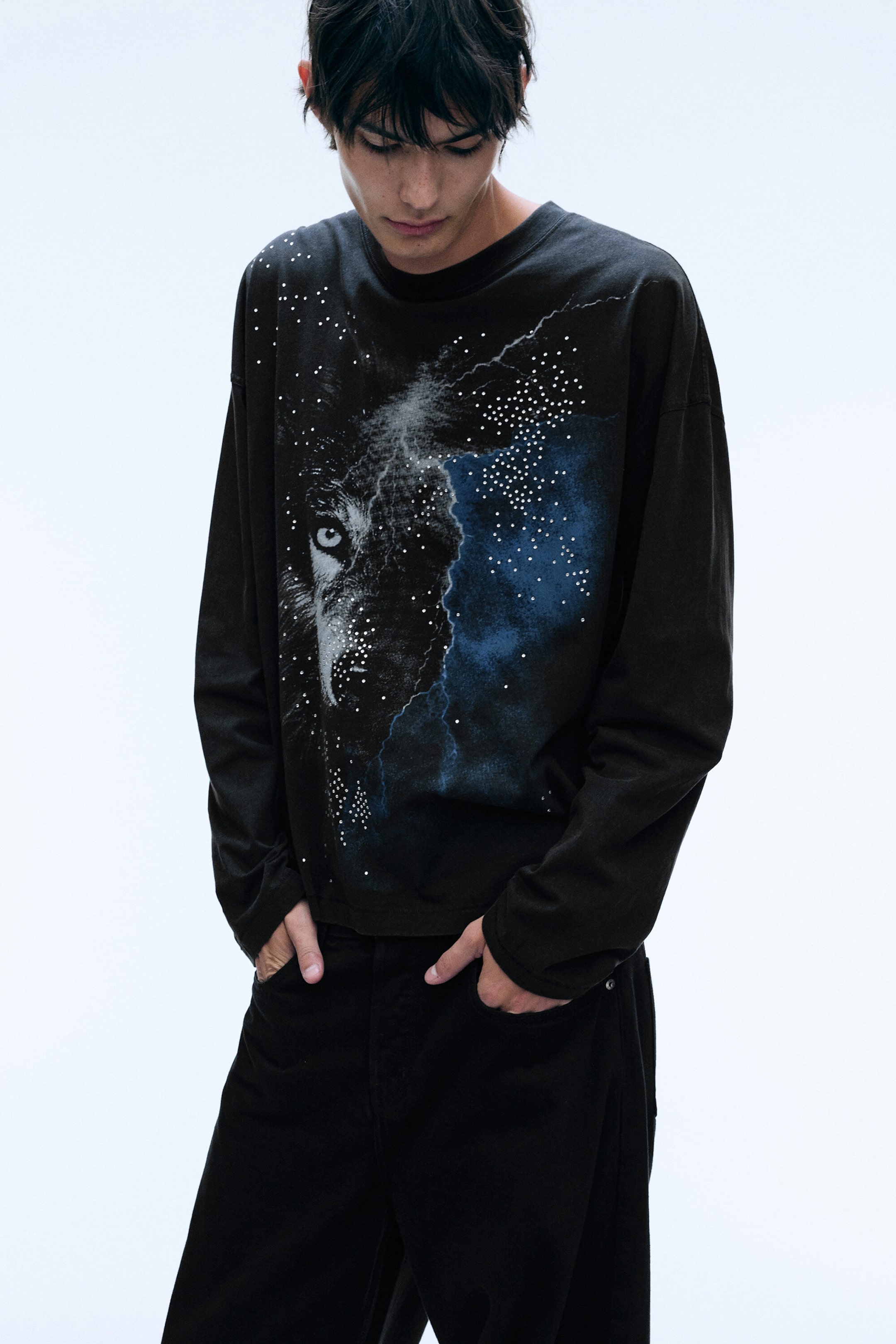Sort – Lightning - Oversized grafisk langermet - 2