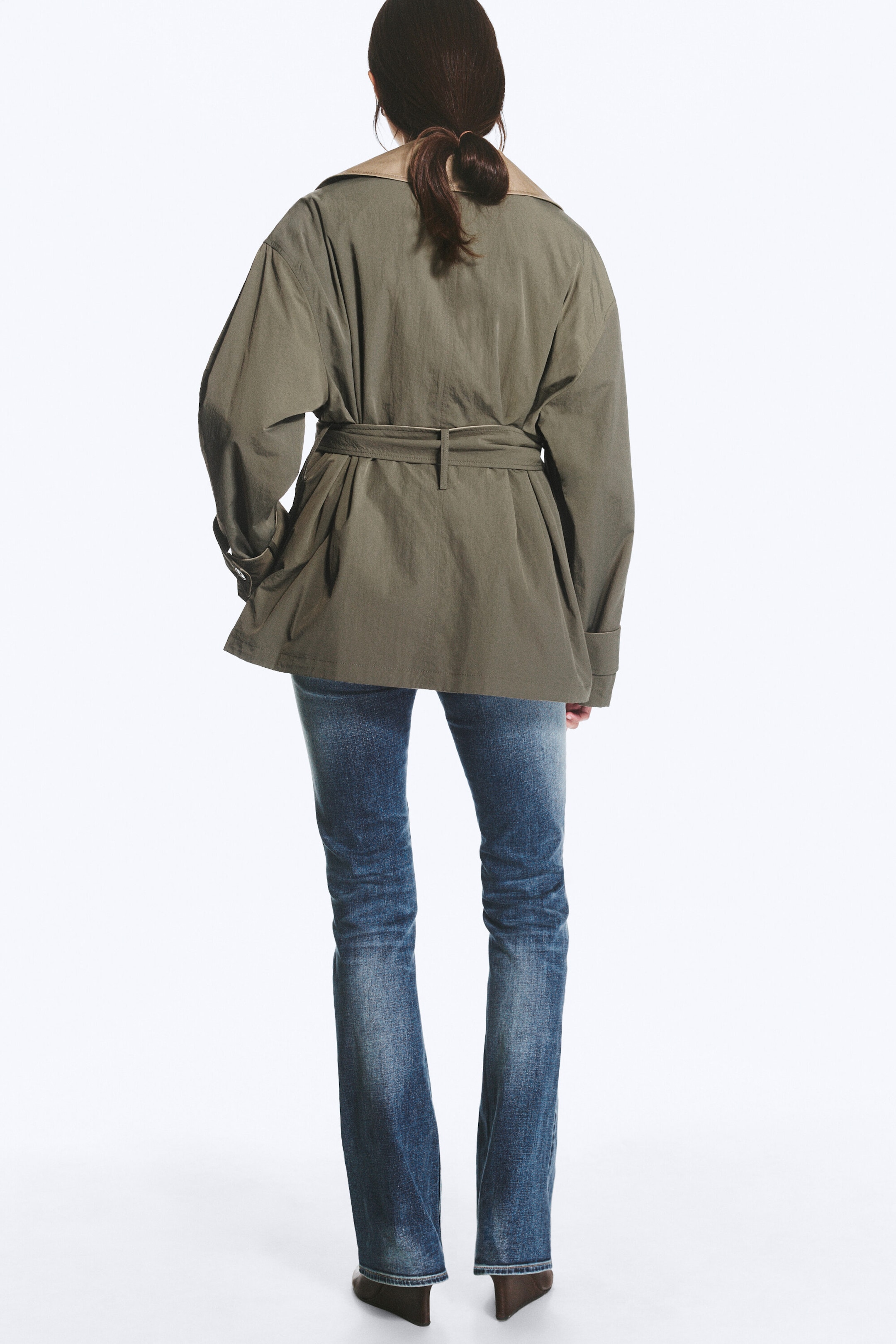 Beige et vert kaki - Trench-coat réversible à double boutonnage - 4