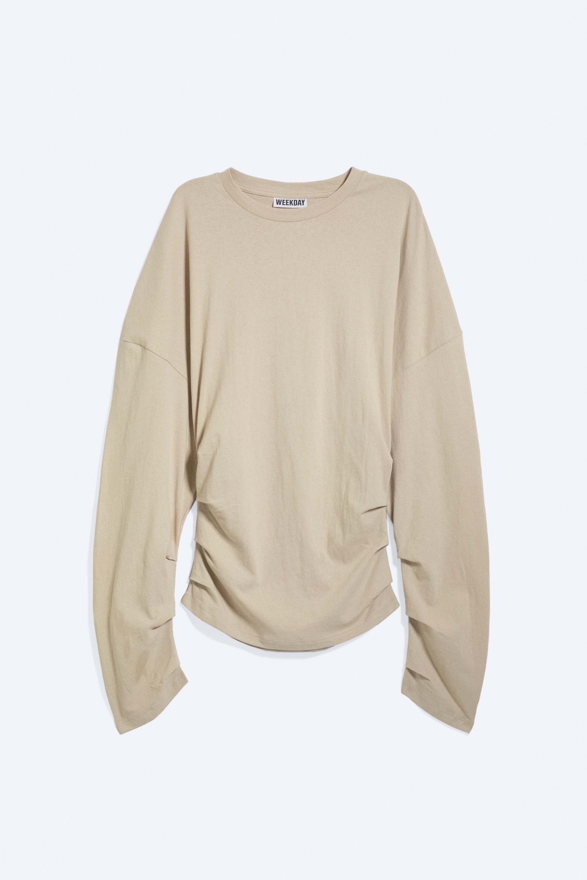 Geplooide top met lange mouwen - Licht taupe/Wit/Donkerbruin/Lichtgrijs gemêleerd