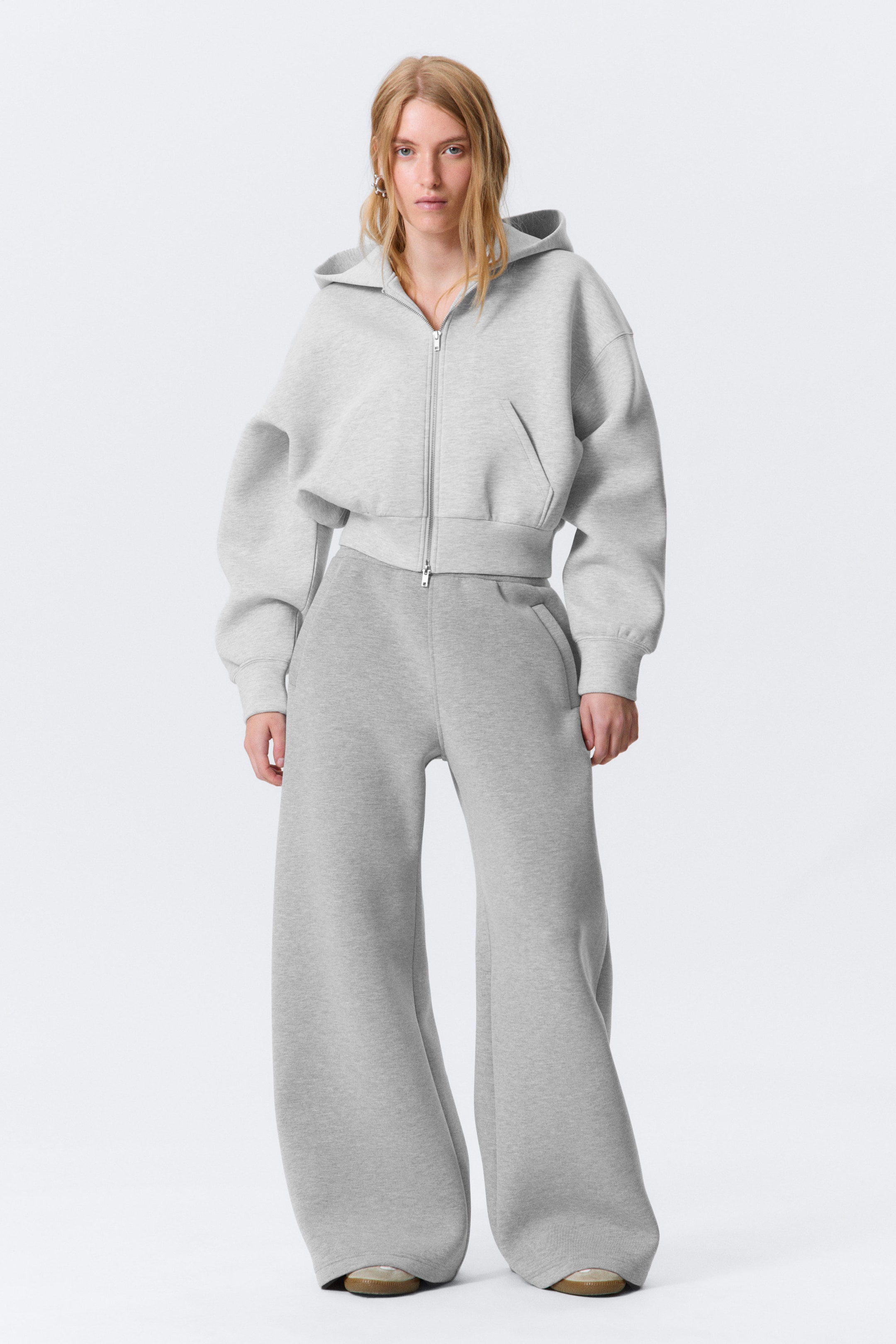 Grey Melange - Relaxed Barrel Leg Scuba Sweatpants - 1