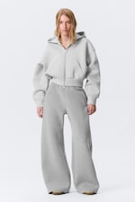 Grey Melange - Relaxed Barrel Leg Scuba Sweatpants - 0