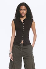 Donkerbruin - Mouwloze top met knopen - 0