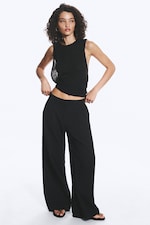 Black - Crinkled Cotton Trousers - 0