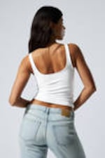 White - Fitted Square Neck Tank Top - 2