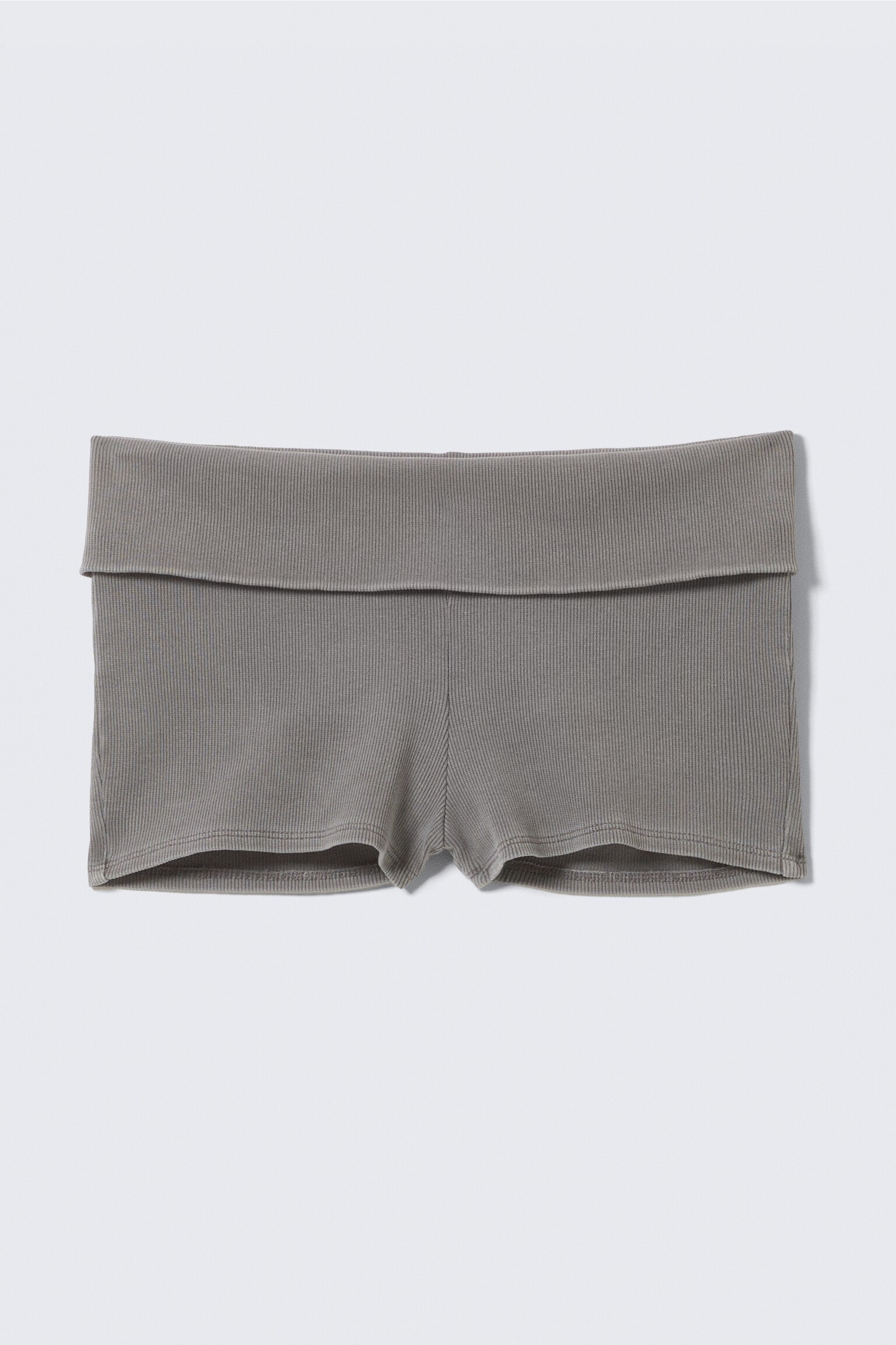Hotpants i ribbet bomuld med ombukket linning - Grå - 2