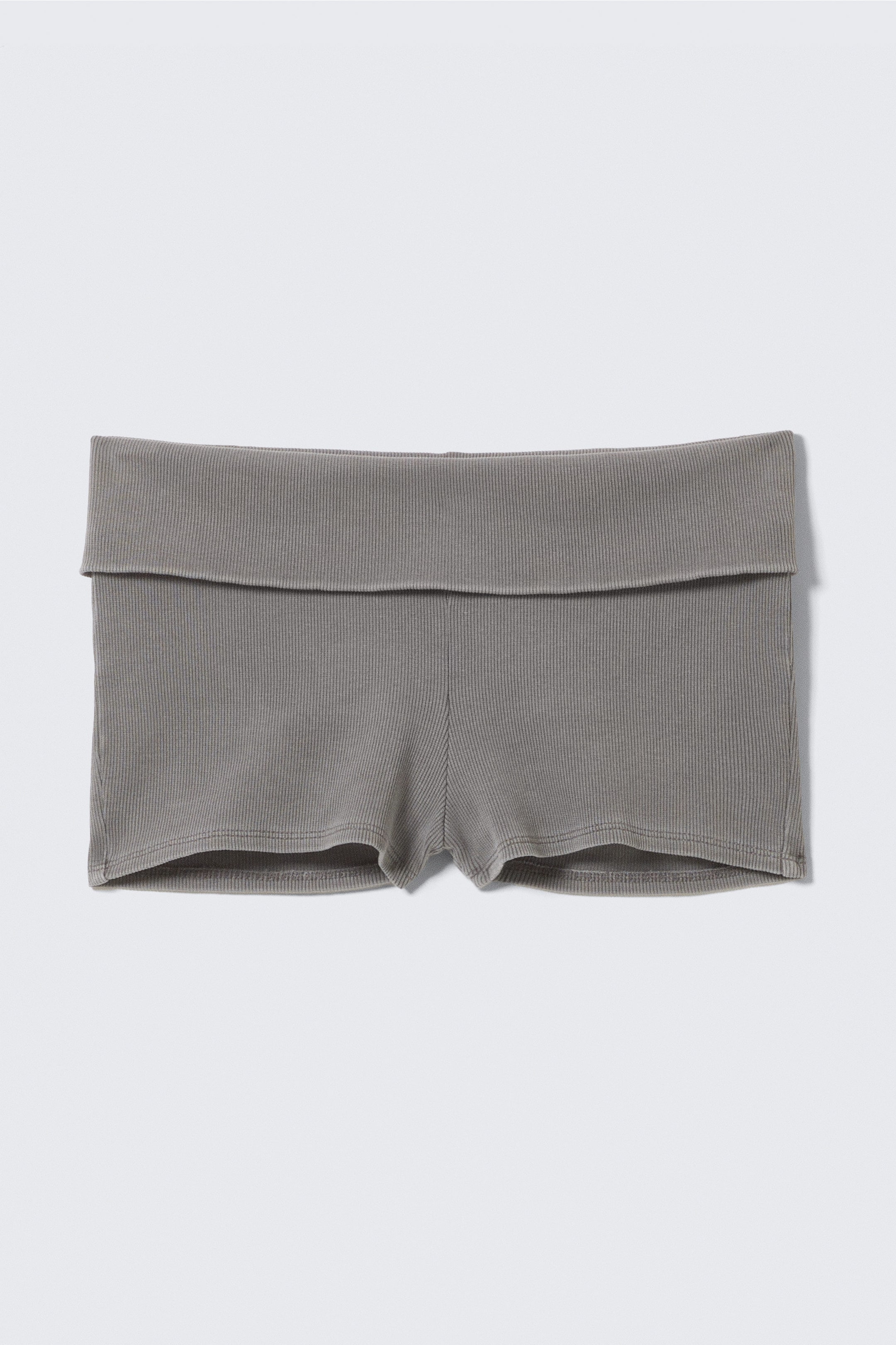 Grey - Folded Ribbed Cotton Hot Pants - 1