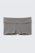 Grey - Folded Ribbed Cotton Hot Pants - 0