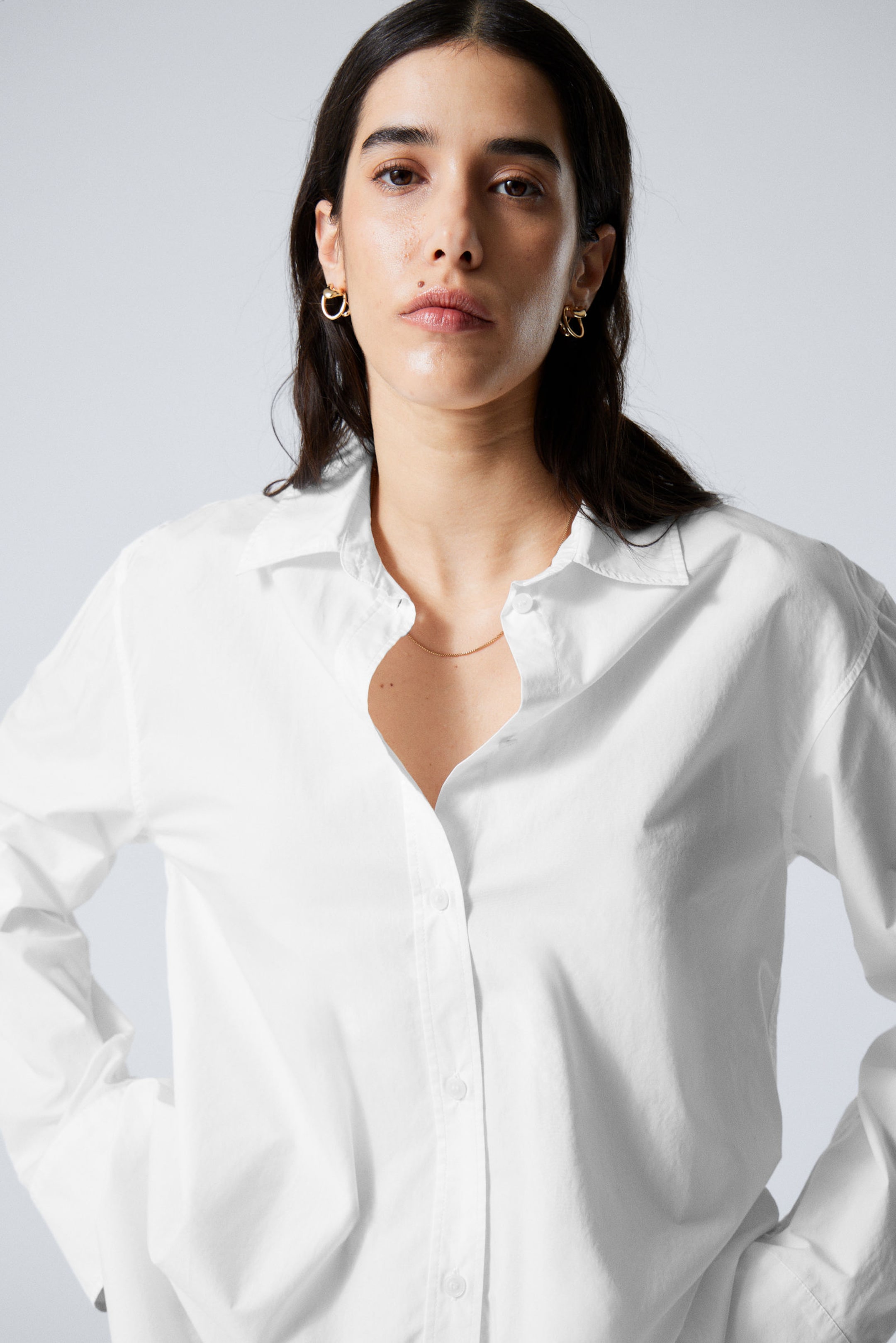 White - Long-Sleeved Poplin Cotton Shirt - 1