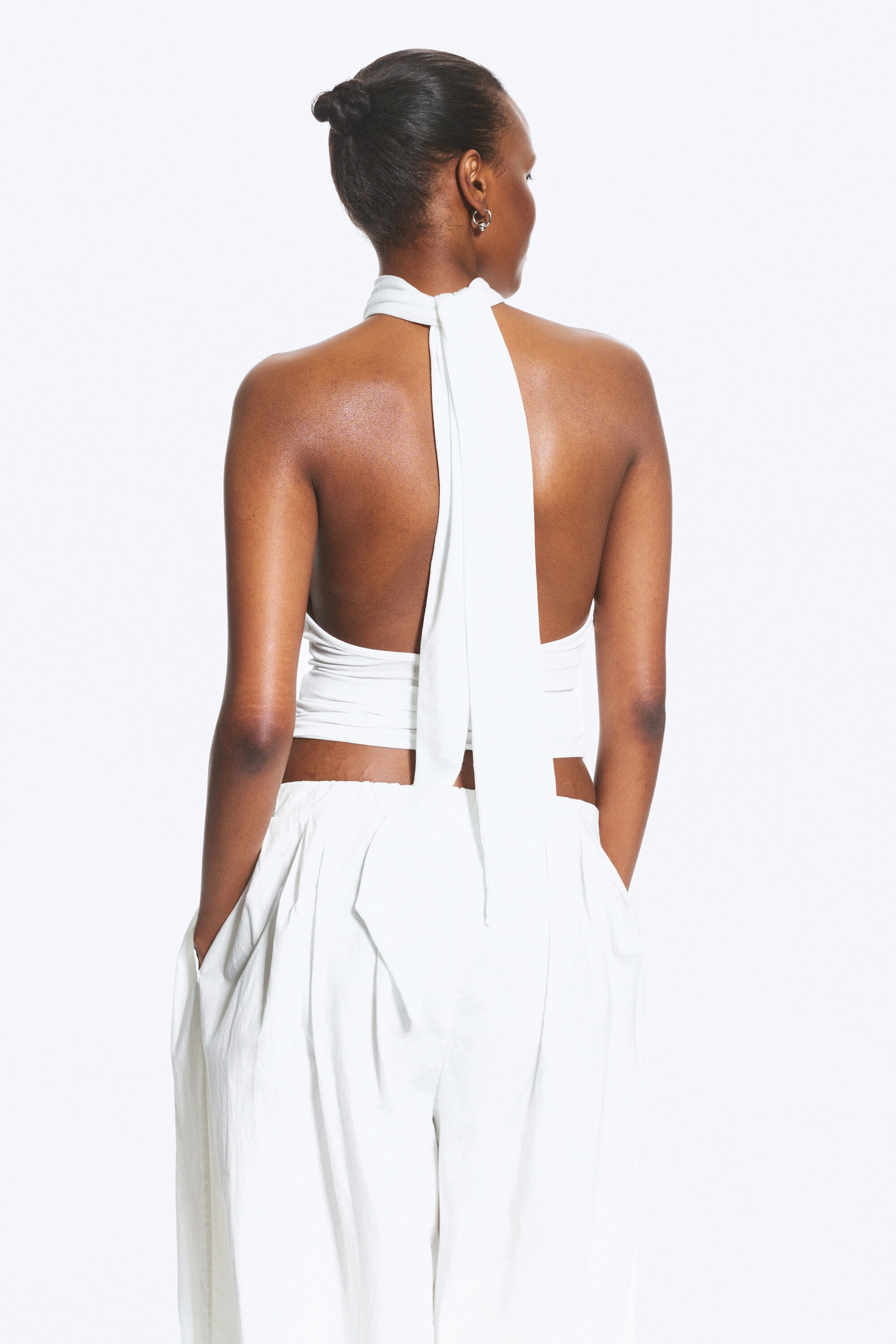 White - Draped Halterneck Top - 3