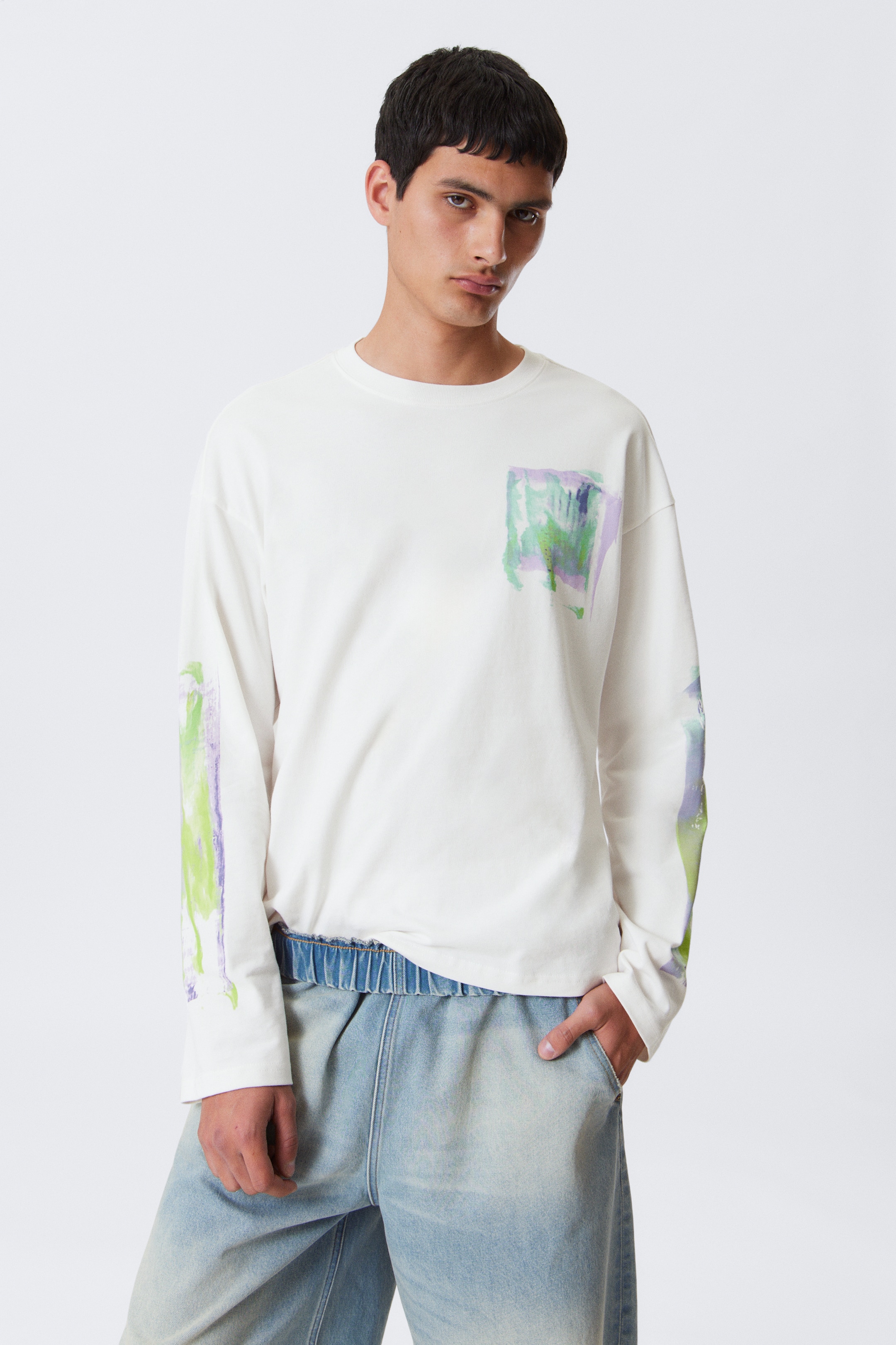 View larger image: Great Boxy Graphic Long Sleeve T-shirt - White - Surf Paint - Men | H&M GB 1