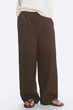 Donkerbruin - Ruimvallende wijde pantalon met plooien - 0