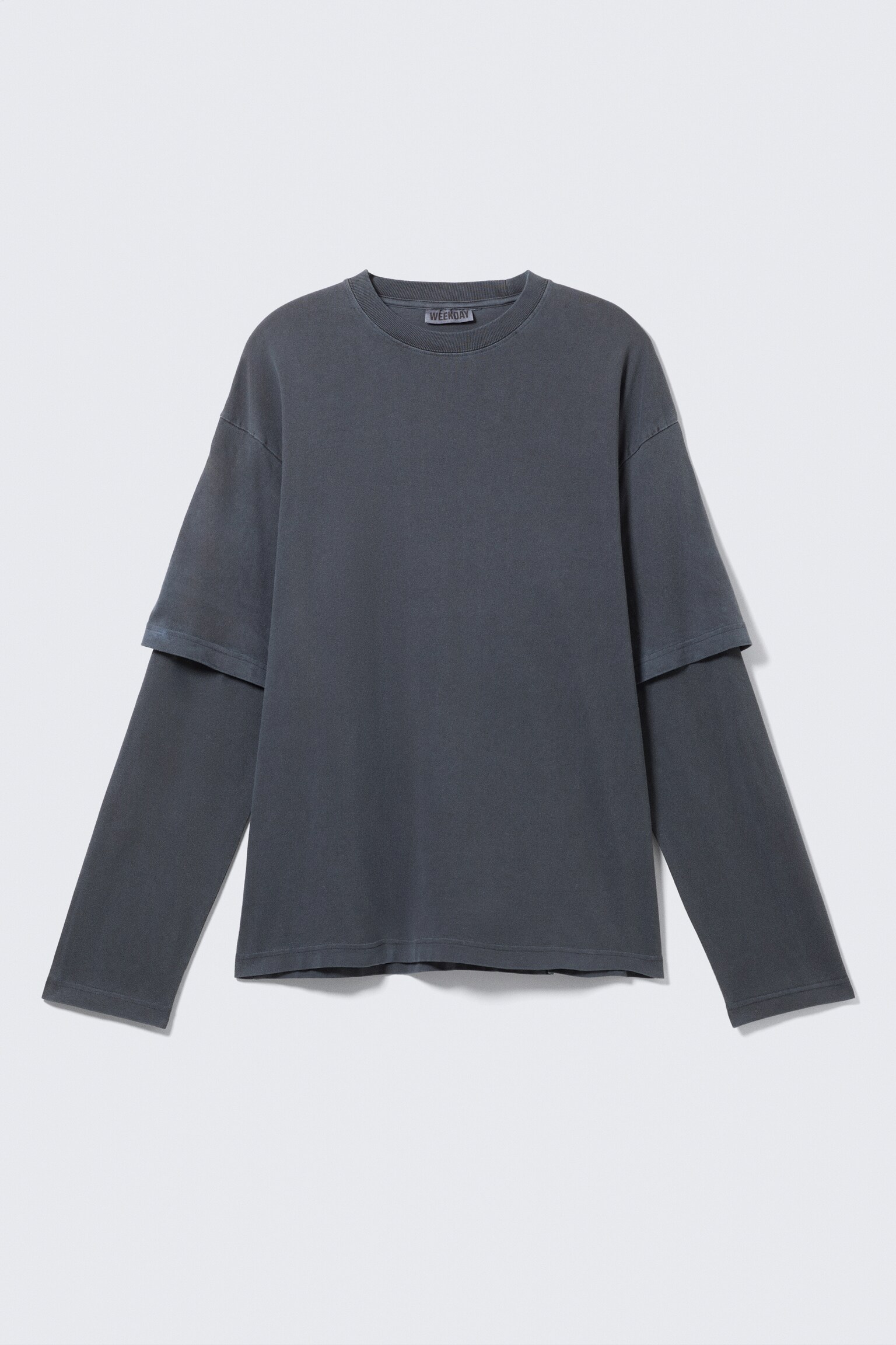 Doppellagiges Baumwoll-T-Shirt - Washed Dark Blue/Schwarz & Weiß - 2