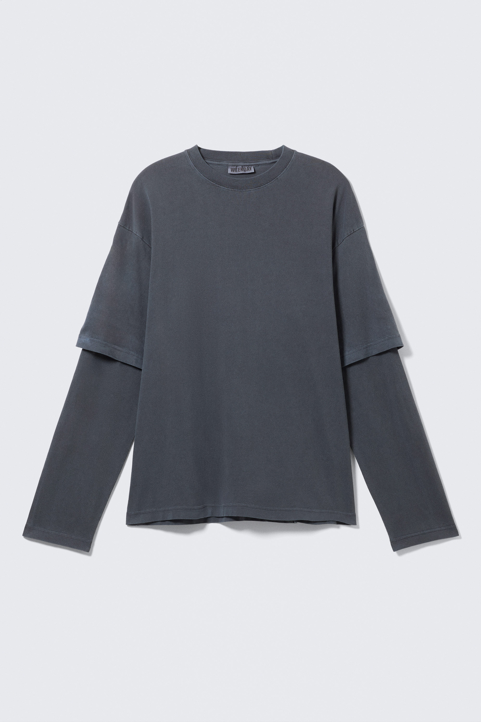 Washed Dark Blue - Double-Layered Cotton T-shirt - 6