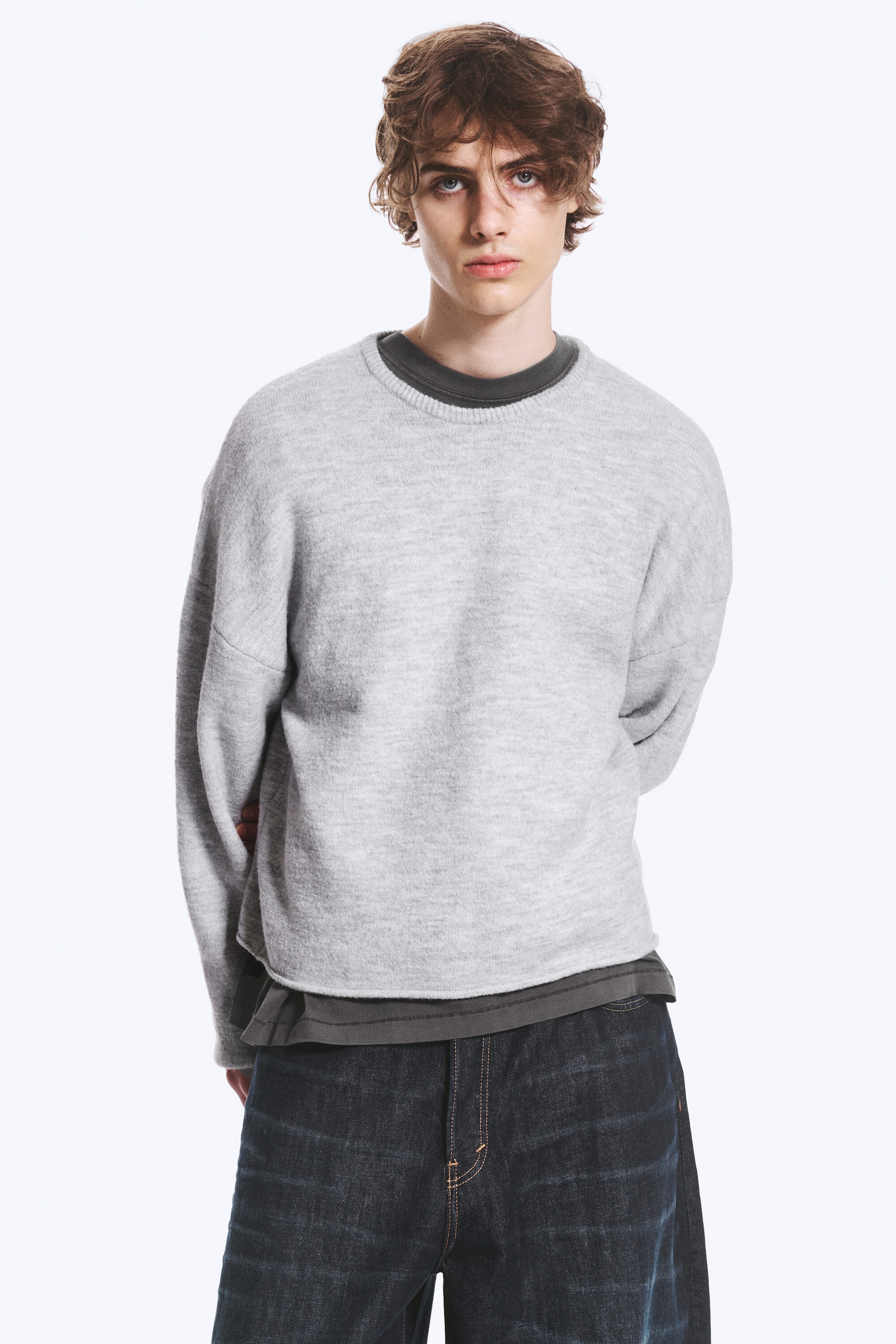 Light Grey Melange - Boxy Knitted Jumper - 4