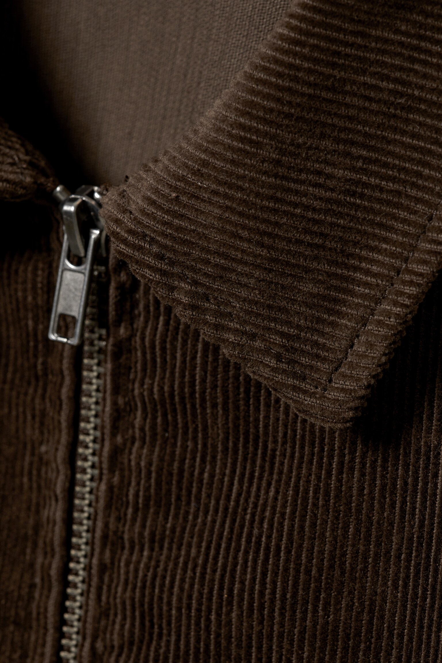 Fitted Corduroy Zip-Up Jacket - Brown Corduroy/Striped Dark Grey - 5