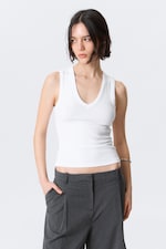 White - Ribbed V-neck Tank Top - 0