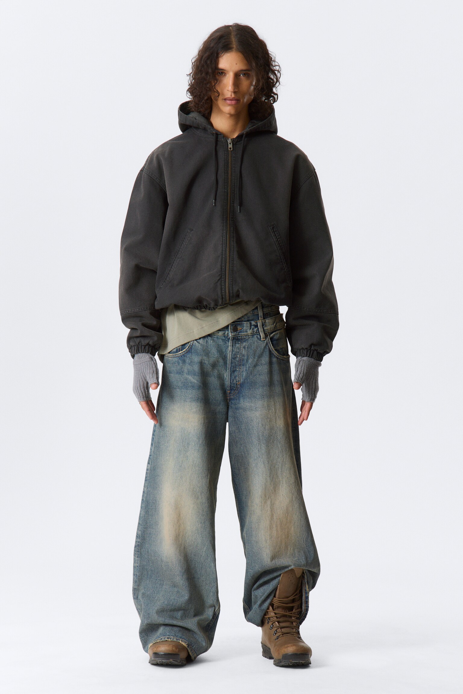 Relaxed Hooded Bomber Jacket - Washed Black/Washed Navy Blue - 7