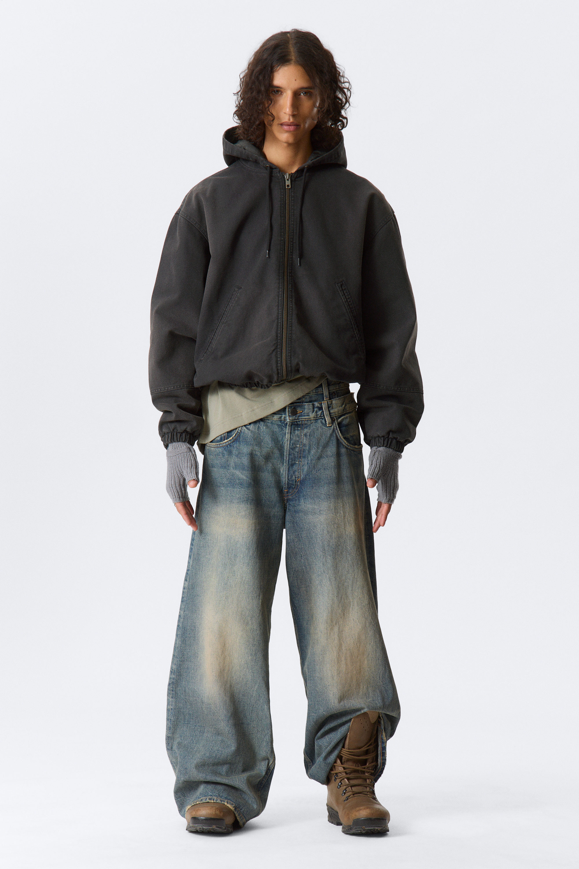 Washed Black - Relaxed Hooded Bomber Jacket - 2