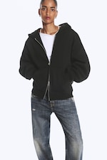 Svart - Oversized kraftig hoodie med dragkedja - 0