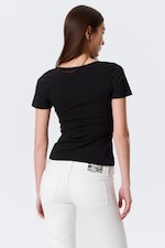 Black - Slim Deep V-neck T-shirt - 2