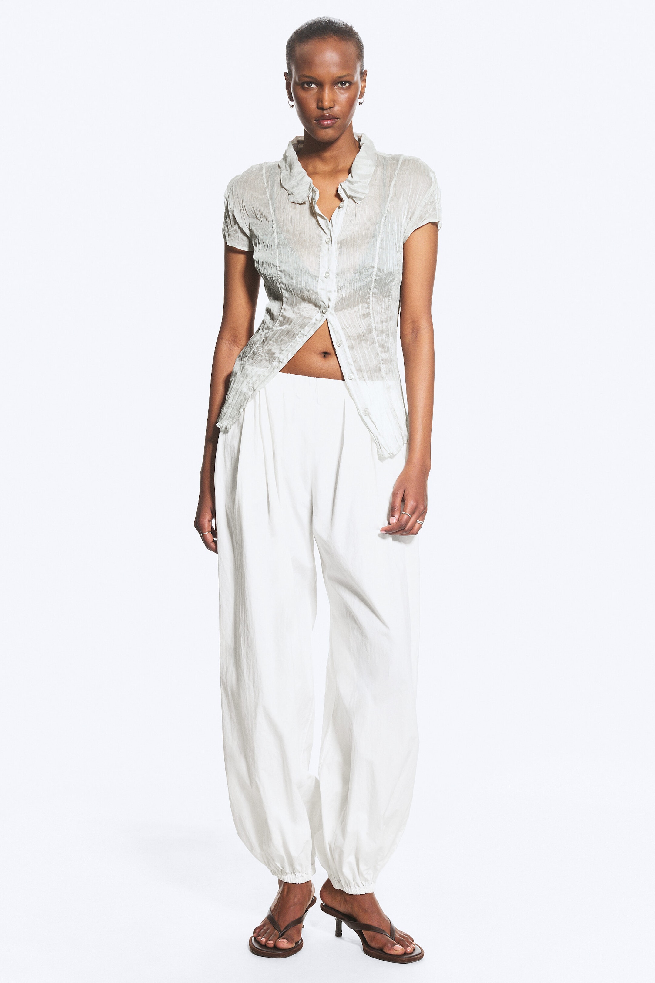 Dark Grey - Short-Sleeved Crinkle Shirt - 2