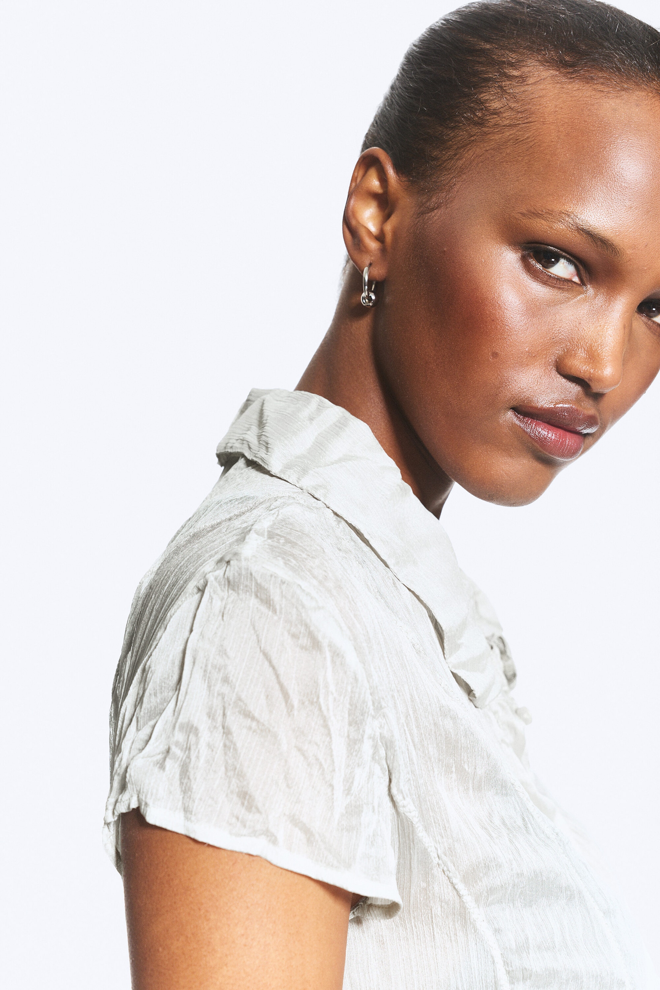 Dark Grey - Short-Sleeved Crinkle Shirt - 2