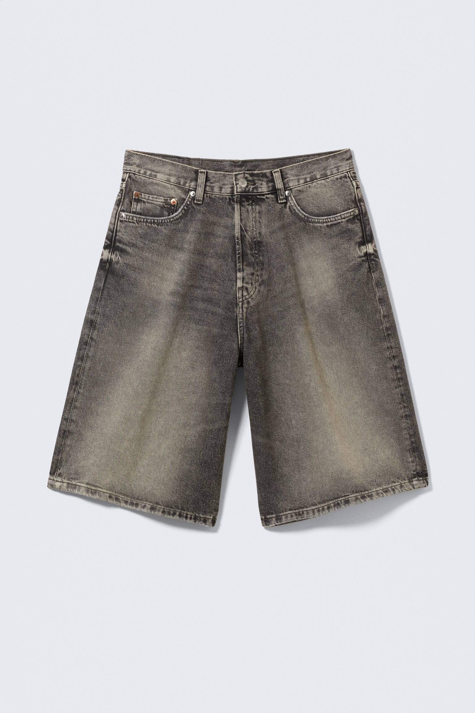 Astro Mid Waist Loose Baggy Denim Shorts-Redondo Black - Schwarz - 2