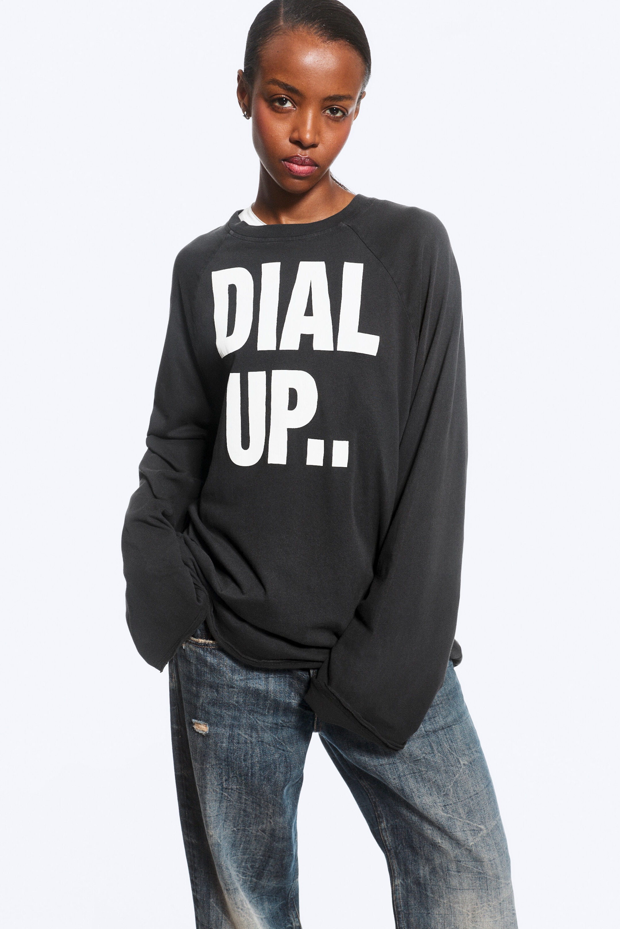 Noir - Montez d’un cran - T-shirt oversize à manches longues raglan - 3