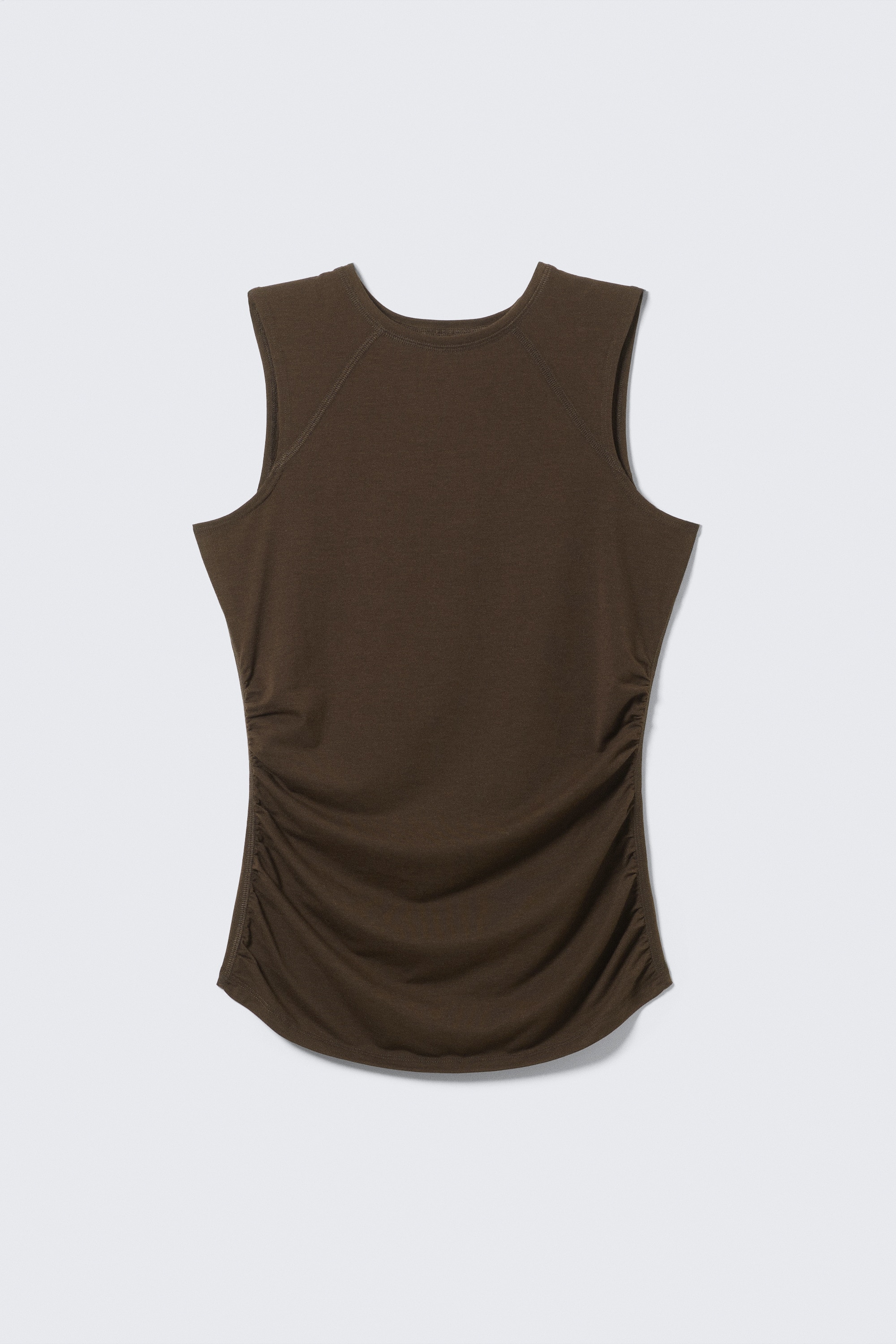 Žerzejový top bez rukávů s řasením - Tmavě hnědá/Bílá