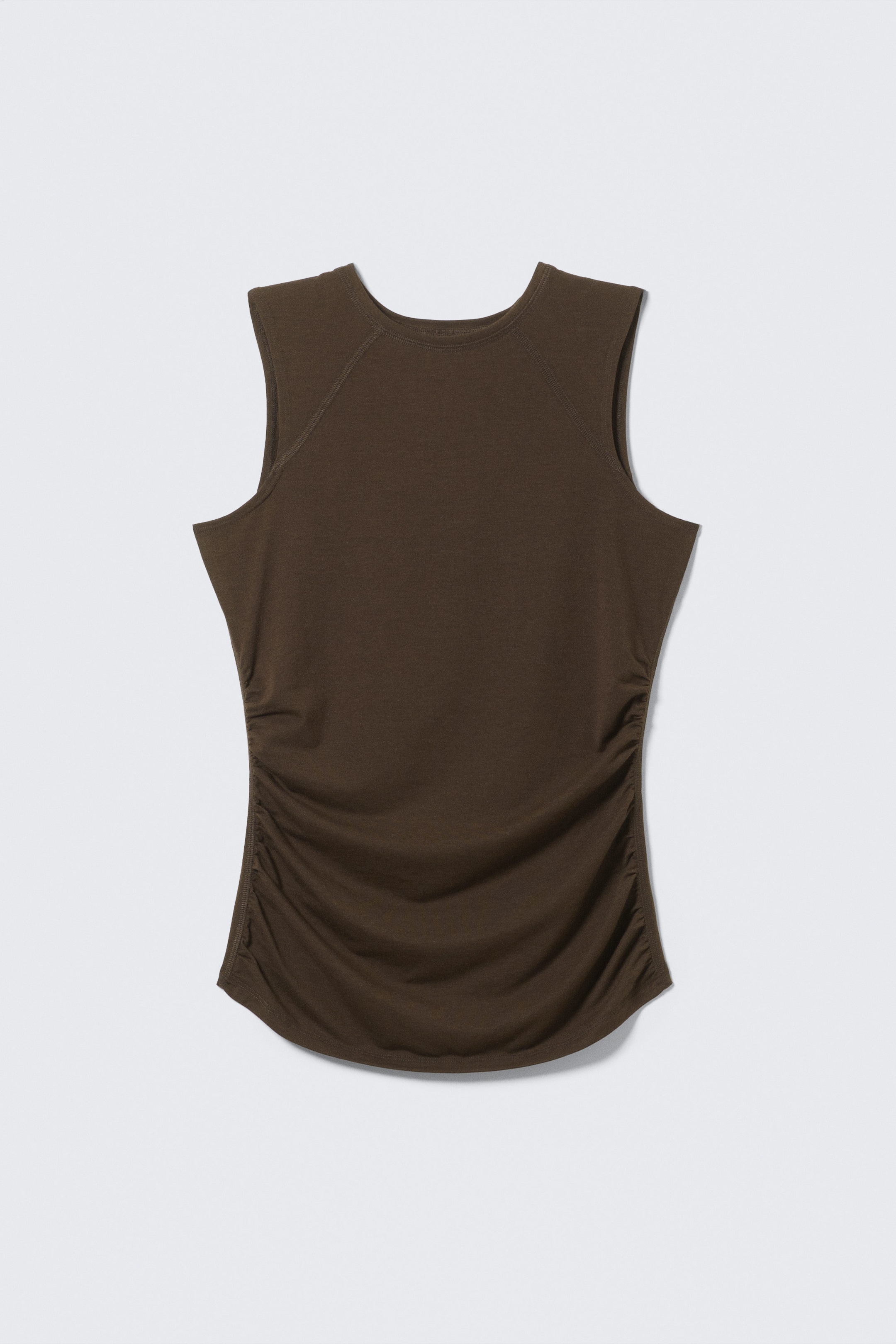 Dunkelbraun - Ärmelloses, gerafftes Jersey-Top - 1