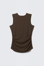 Dark Brown - Sleeveless Gathered Jersey Top - 0
