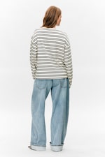 White - Black Stripes - Long-Sleeved Cotton T-shirt - 2