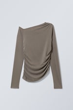 Dunkles Taupe - Main asymmetrisches Langarmoberteil - 0