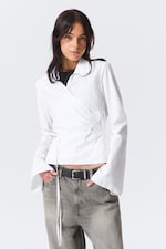 White - Long-Sleeved Wrap Poplin Shirt - 0
