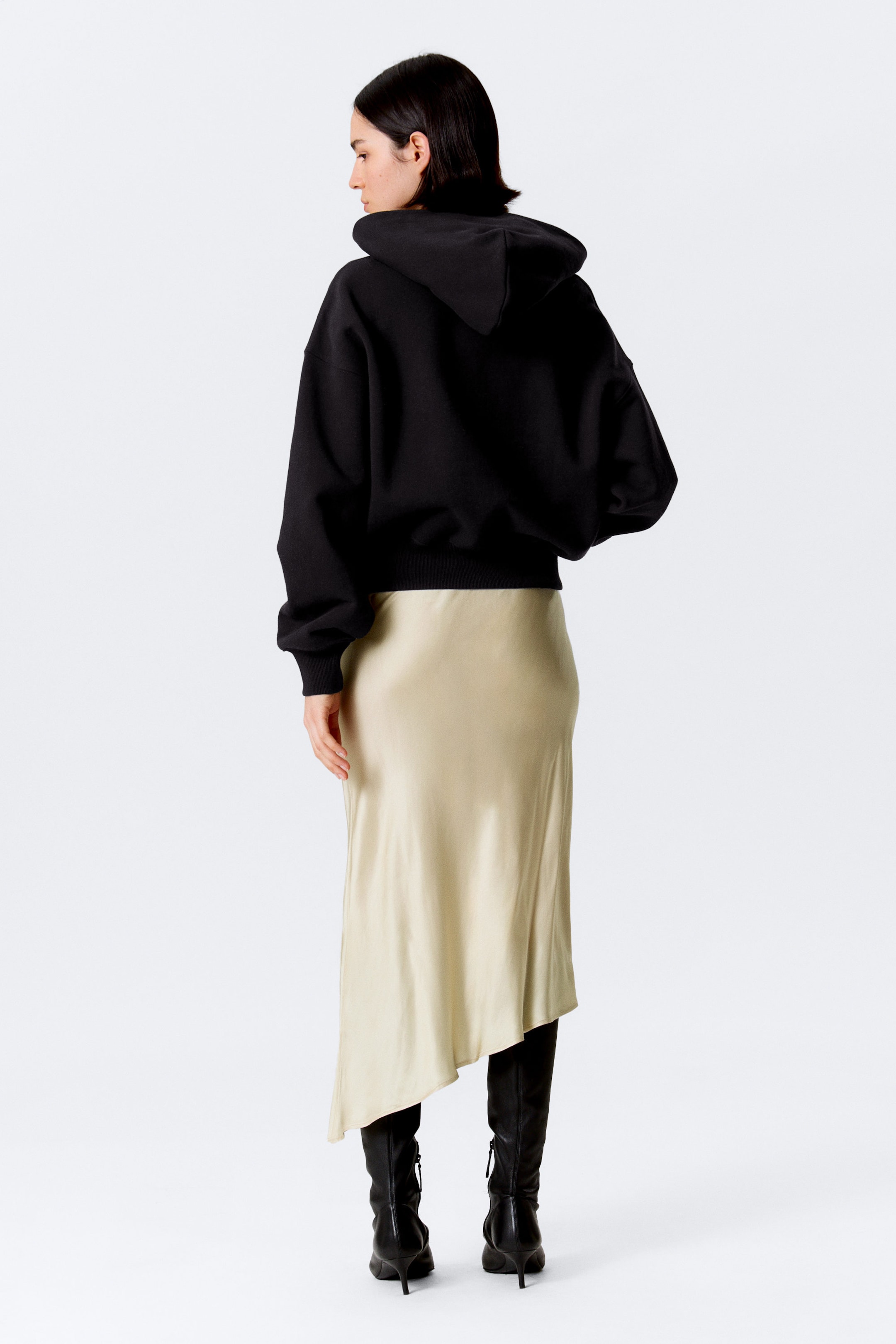 Black - Boxy Cotton Fleece Hoodie - 2