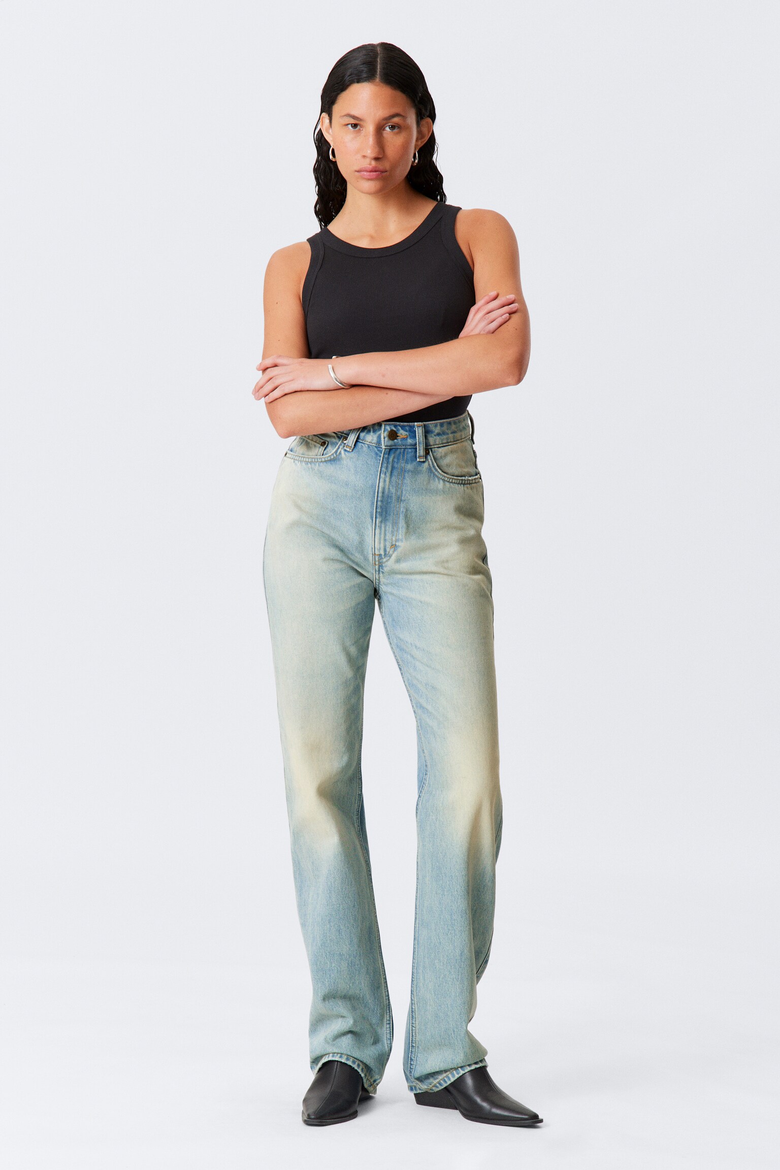 Rowe Super High Waisted Regular Straight Leg Jeans - Port Blue - Light Blue/90s Blue - Medium Blue/Echo Black - Black/Compact Blue - Dark Blue